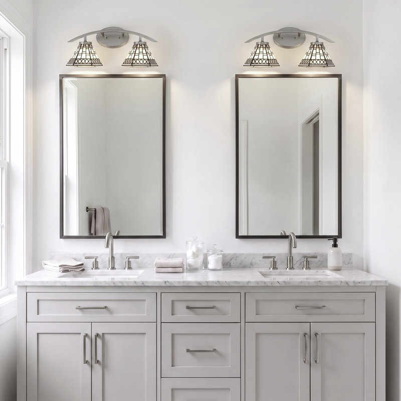 Kurve 2 Light Bath Bar Shown In Graphite Finish With 7" Pewter Art Glass, Silver