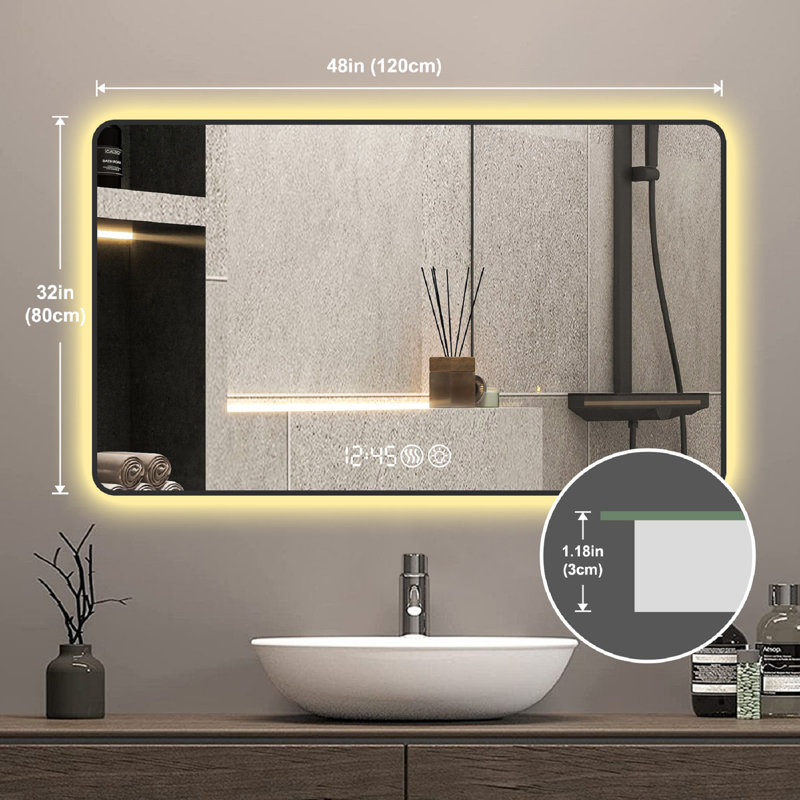 black frame wall mirror with rounded corners vanity mirror bathroom mirror with lights