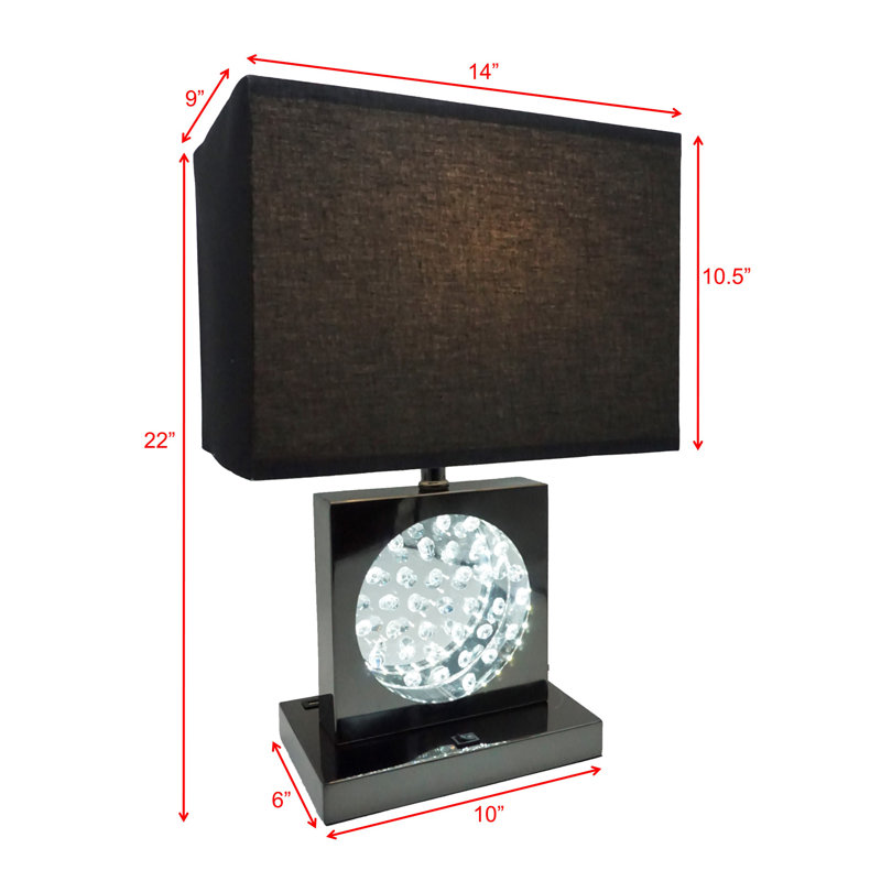 Lampe de table rectangulaire en cristal 1pc, Noir