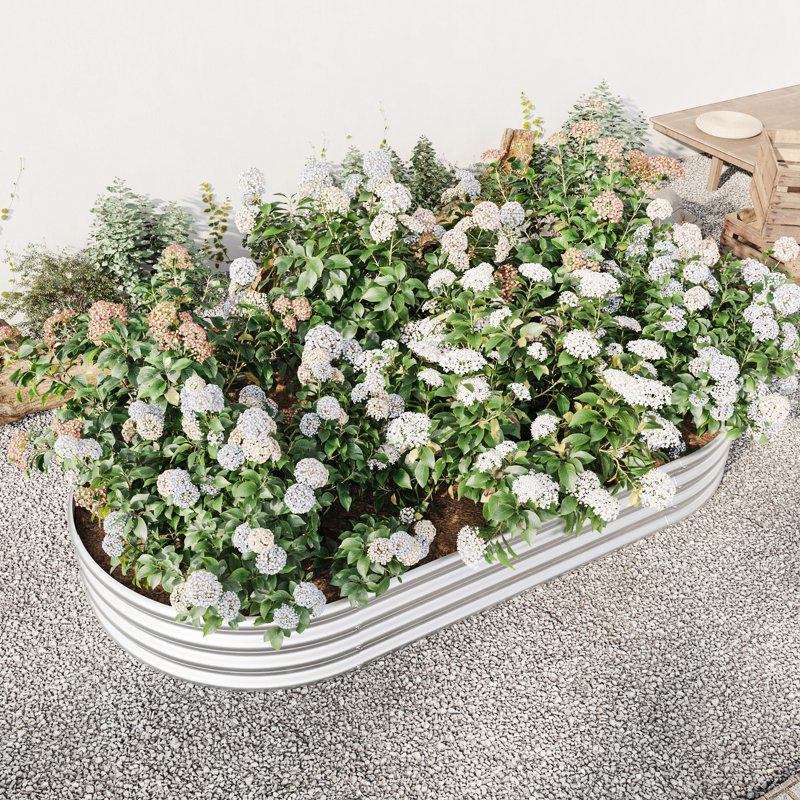 Silver Metal Oval Raised Planter Bed For Backyard Gardening, Rust - , Reusable, 25 Lbs, 88.99" Long Galvanized Garden Plants, Coating, 11.41" Product Height