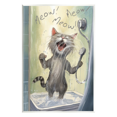 "Chat chantant dans la douche", art mural par PSL Art
