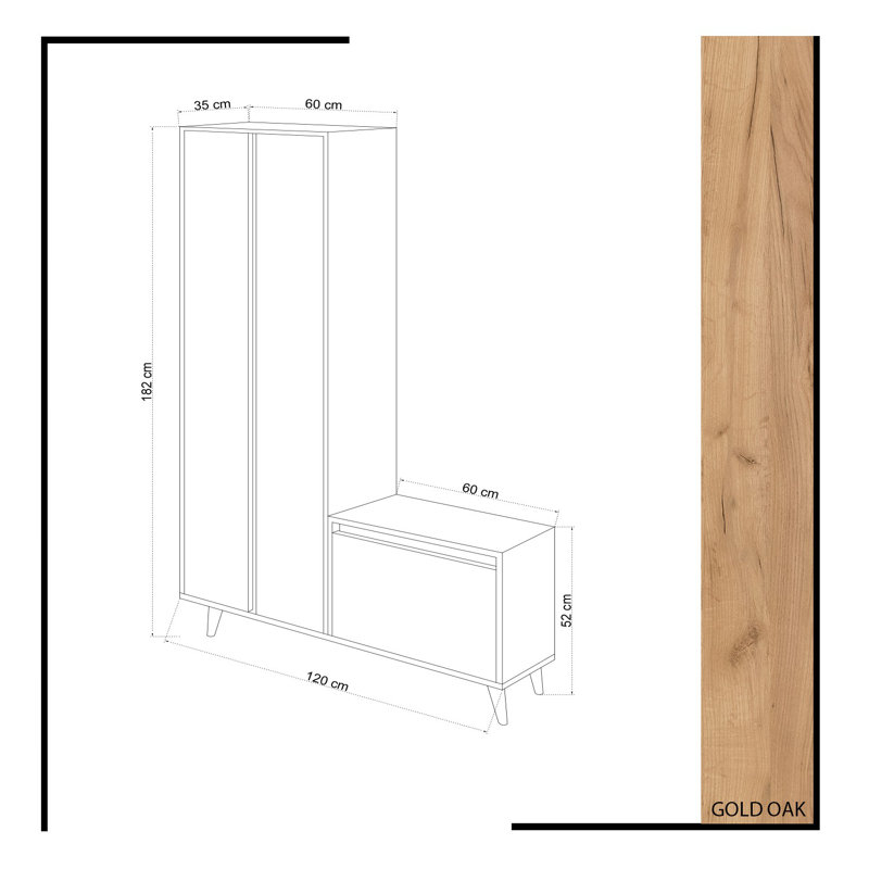 Modern Hall Stand with Wall-Mount Option, Oak & Yellow Finish, 47.2 x 71.7 x 13.8 inches | 100% Melamine Coated Particle Board, Wooden Legs, Multiple Shelves | Stylish Scandinavian Design for Entryway Organization
