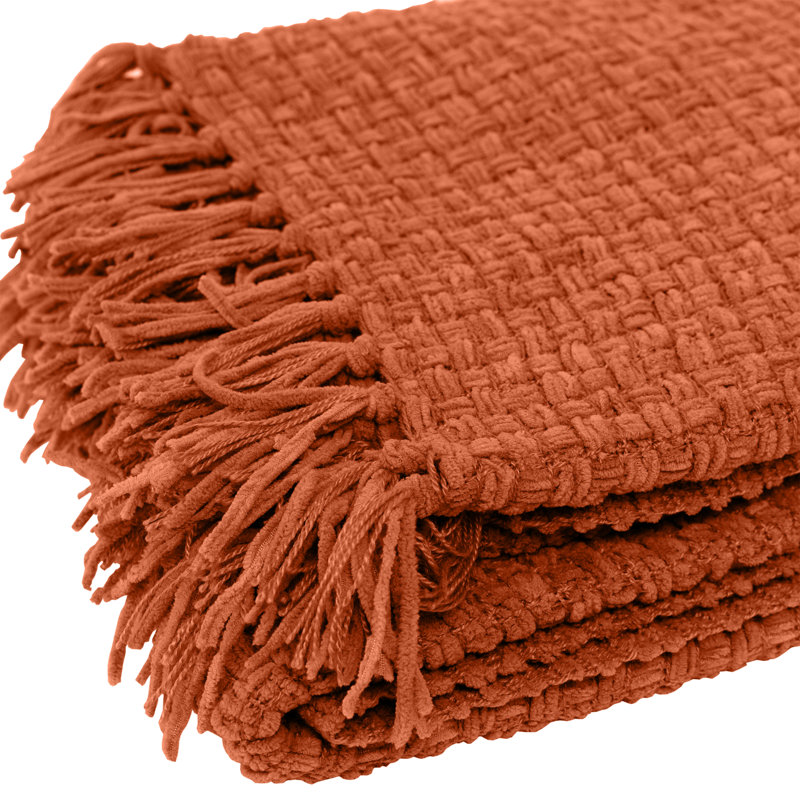 Jeté en chenille façon vannerie, rouille