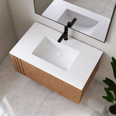 37" Acrylic Rectangular Single Bathroom Vanity Top Sink With Overflow