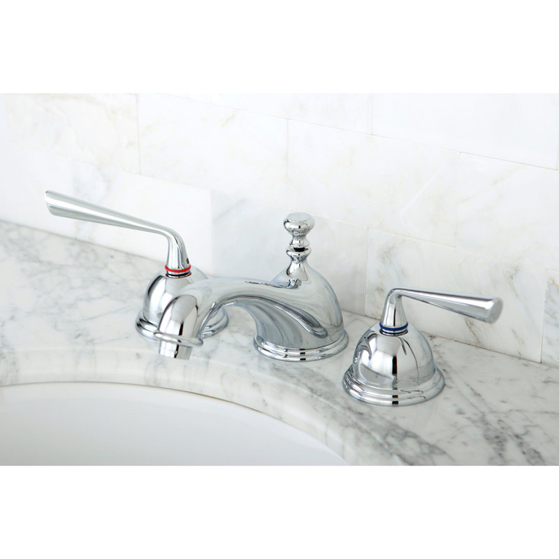 Kingston Brass Silver Sage Two-Handle 3-Hole Deck Mount Widespread Bathroom Faucet with Brass Pop-Up Drain, Polished Chrome