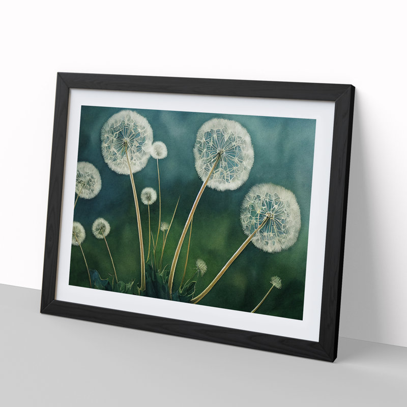 Watercolour Dandelions - Single Picture Frame Print, Black Framed, 25cm H x 34cm W x 2cm D