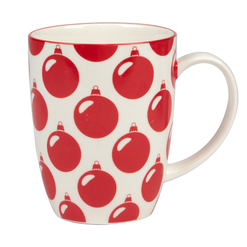 Set of 6 Red and White Ceramic Christmas Mugs