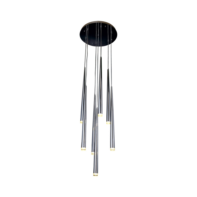 Luminaire suspendu cylindre grappe 7 lumières Liesel, Chrome