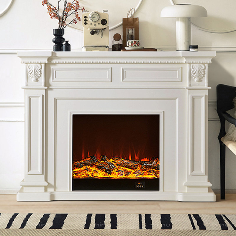 Solid + Manufactured Wood Freestanding Fireplace, White