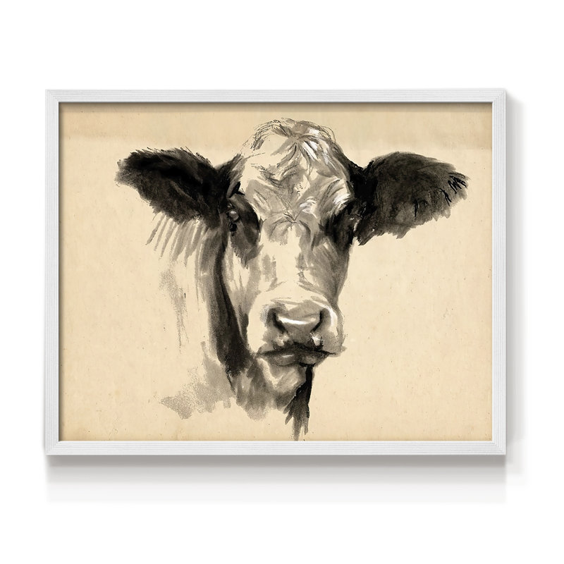 Charcoal Cow II -Framed Print - Restickable, H 11 po x l 14 po, Blanc
