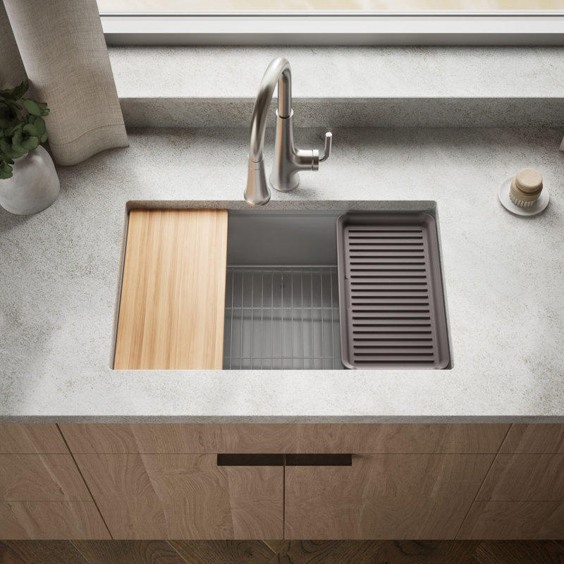Billings Undermount Single-Bowl Workstation Kitchen Sink, White/Beige