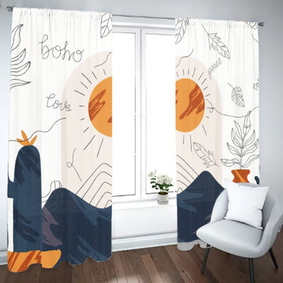 2 Pcs Boho Abstrait Sun Mountains Cactus