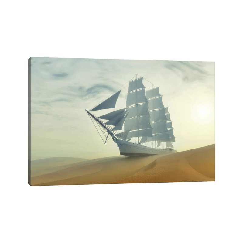 Sailboat In The Desert by Mike Kiev - Wrapped Canvas Painting, 20.32 cm H x 30.48 cm W