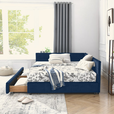 Structure de lit capitonnée avec rangement, canapé-lit avec dossier confortable et accoudoirs, lit double pour chambre à coucher, salon, velours