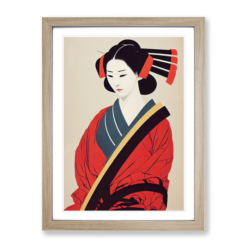 Traditional Geisha No.1 - Wall Art, 66cm H x 48cm W, Oak Framed, White