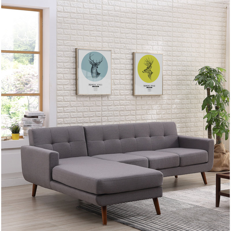 Barnet Upholstered L-Shaped Sectional, Gray, Left Hand Facing