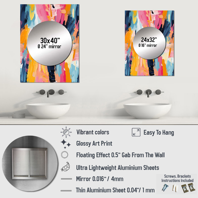 «Colorful Paint Swirl Bliss» - miroir abstrait, miroir mural moderne unique, impression d'art en métal, 32 po x 24 po