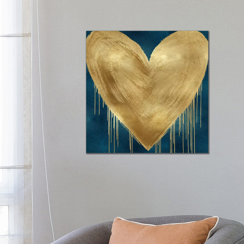 Big Hearted Gold on Teal 1 Piece Wrapped Canvas Wall Art, 66.04 cm H x 66.04 cm W x 1.91 cm D