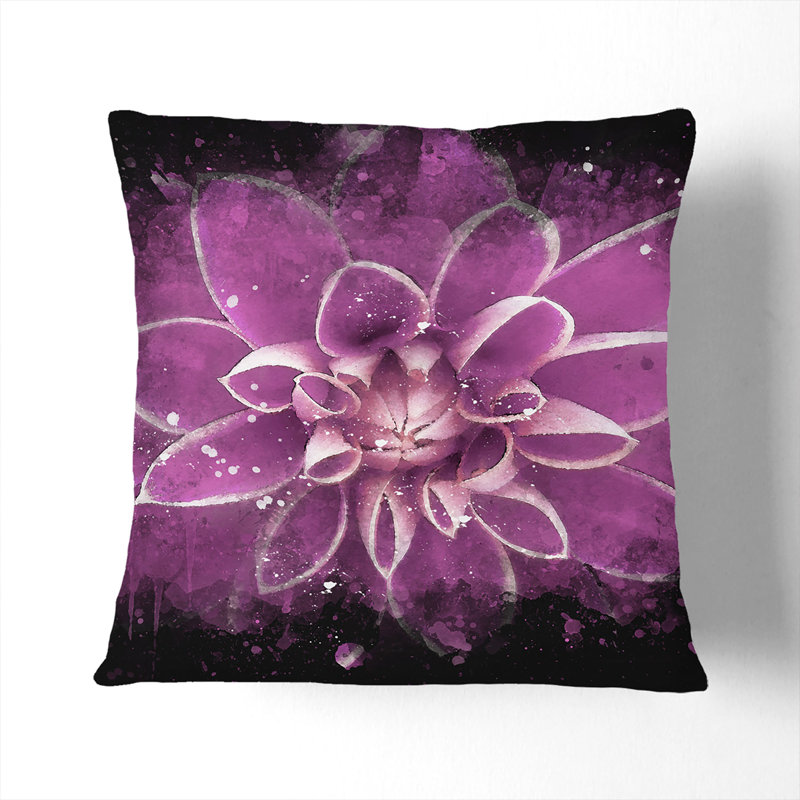 Dahlia Flower Paint Splash Cushion with Filling, 55cm H x 55cm W x 20cm D, Stone