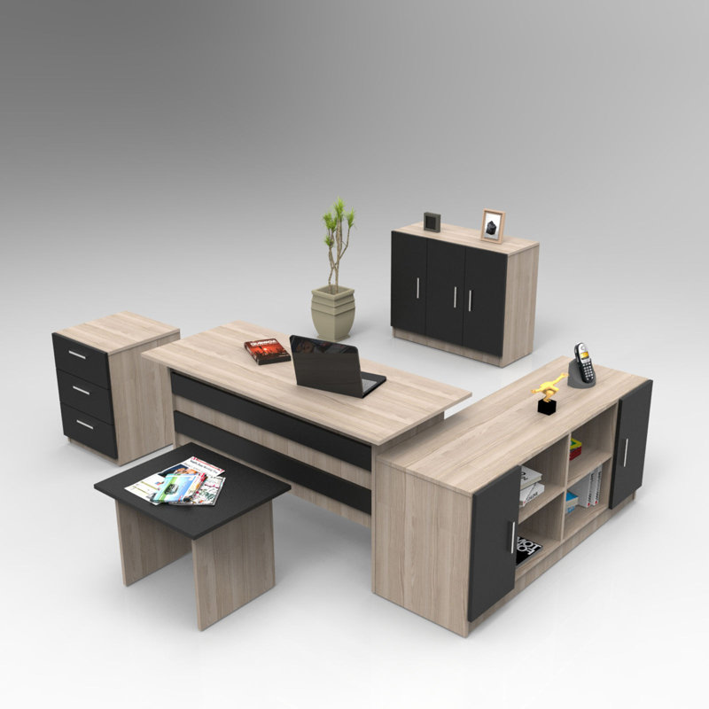 5 Piece Writing Desk Office Set, Beige/Black