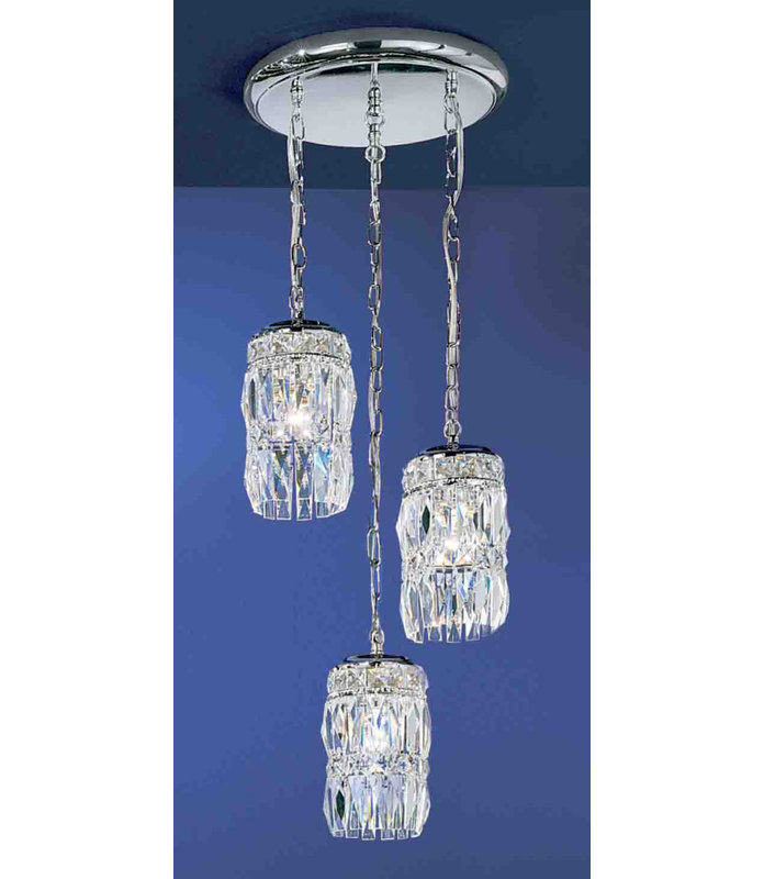Suspension cylindrique en grappe 3 lumières Cascade, Blanc antique, Rose