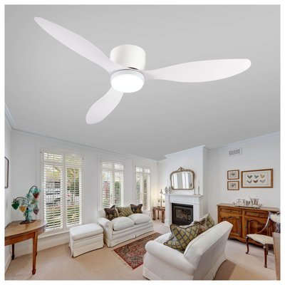 52" Smart Flush Mount Ceiling Fan with Integrated Light, Remote and App Control, ETL Listed in Ancient White