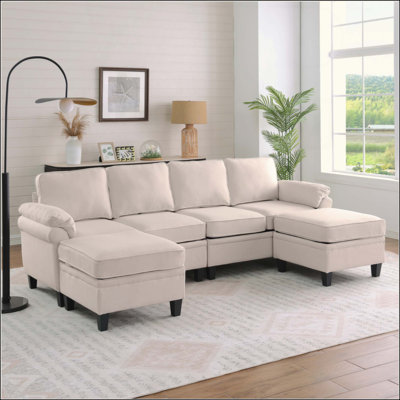 Linen Fabric Modular Combination Sofa, L-Shaped Cloud Sofa With Storage Space Under The Sofa, DIY Combination For Living Room Use