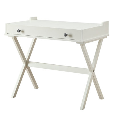 Elegant Ivory 34.25" Compact Flip Top Desk with Cork Board and Storage Drawers