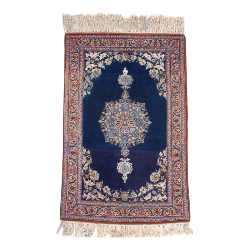 Soie et laine Ispahan bleu marine 2 pi 2 po x 3 pi 4 po
