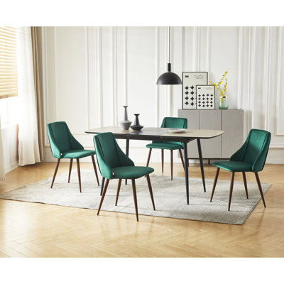 5-Piece Kitchen Dining Room Table Set 47" to 62" Extending MDF Wood Board & Metal Frame Dining Table with 4 Upholstered Chairs