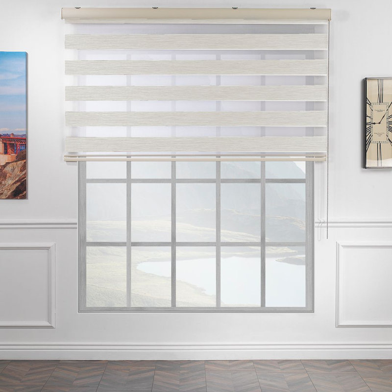 Double layer bamboo roller blind and bamboo zebra window, Ecru, 62.5"W x 72"L