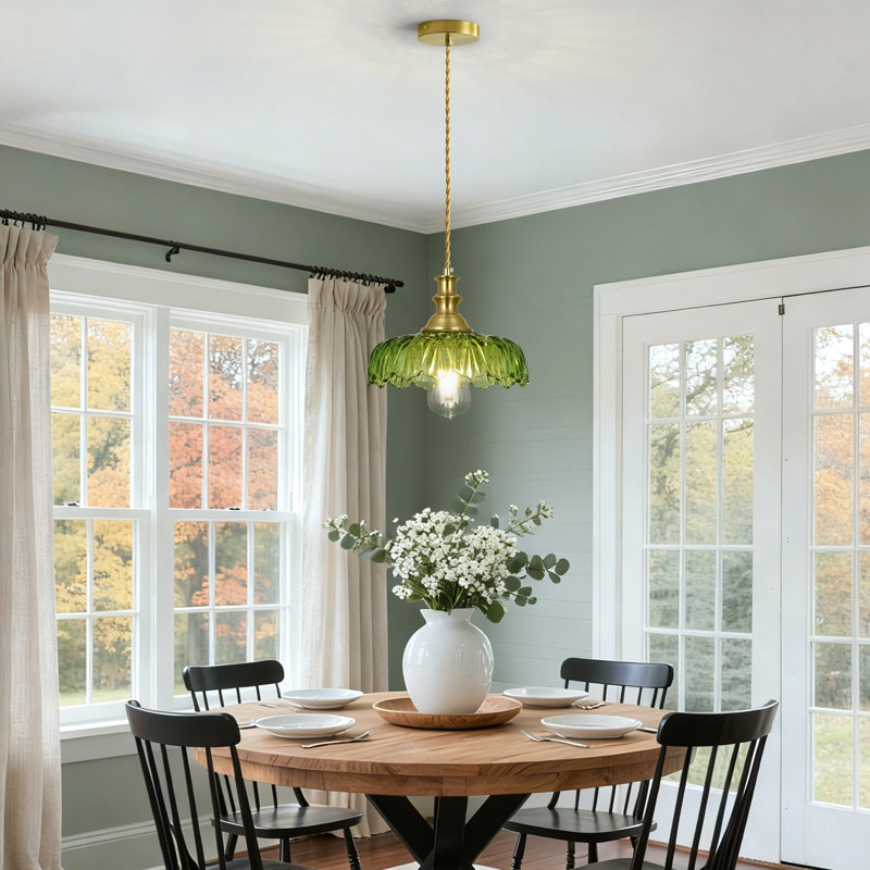  Junathean 1 - Light Pendant Light with Petal Lampshade, Green