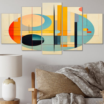 Syncronicities Midcentury Elegant Retro Art IV - Modern Midcentury, reproduction sur toile - 5 panneaux