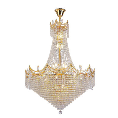 42" Luxury CZAR K9 crystal single layer pendant light 22-LED bulbs New Classic Hardwire Pendant Light, suitable for living room, corridor, dining room