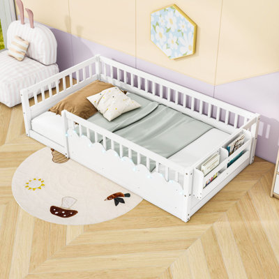 Wooden Kids Floor Bed With Light