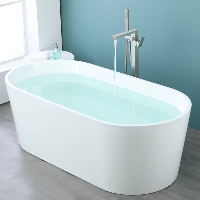 Robinet de baignoire autoportant monocommande à fixation au sol avec douche à main, Nickel brossé