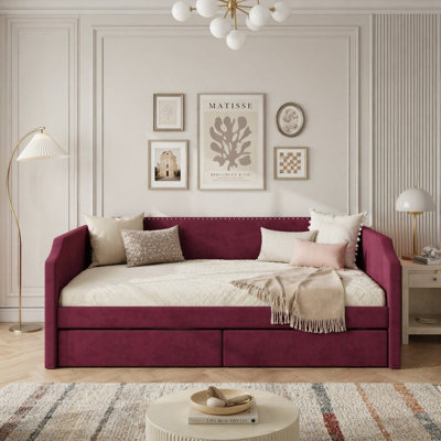 Velvet Upholstered Daybed with 2 Drawers