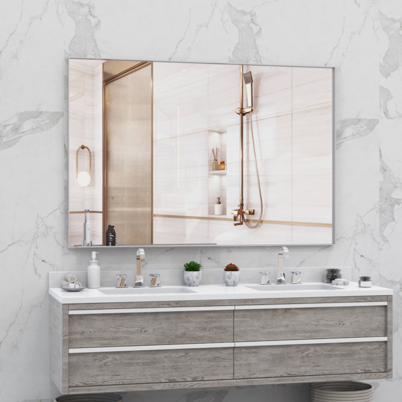 Miroir de salle de bain rectangulaire surdimensionné moderne pour salle de bain, Argent argent