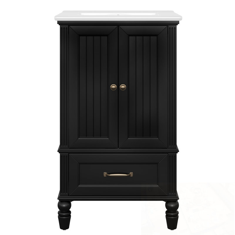 Bathroom Vanity With Sink, Two Doors And One Drawer, Black