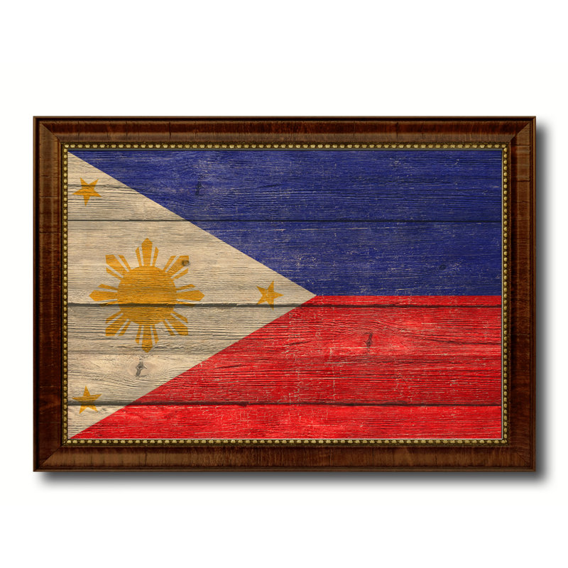 « philippines country flag », peinture sur toile encadrée, H 15 po x l 21 po x P 1 po, Encadrement brun