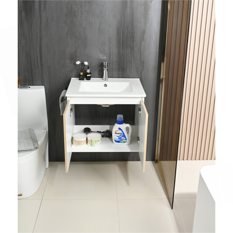 Compartiment de rangement pour meuble-lavabo mural 24 po avec porte-serviettes noir Goodyo