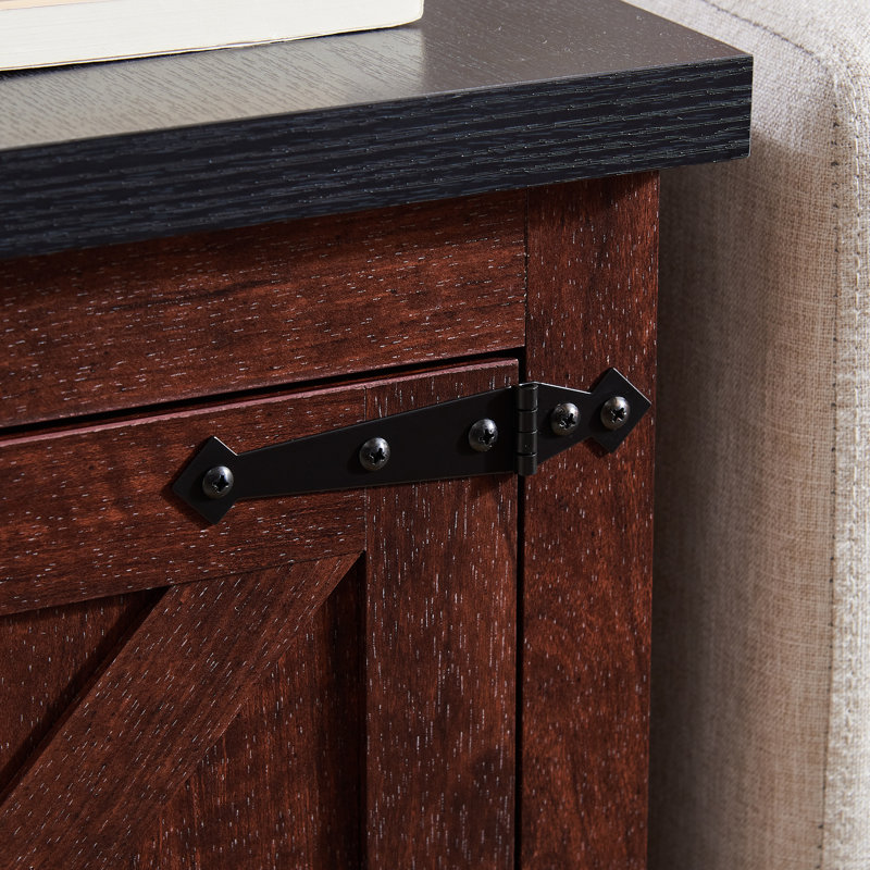 Farmhouse End Table Nightstand Rectangular Farmhouse End Table With Barn Door And Adjustable Storage Shelf, Rustic Sofa Side Table