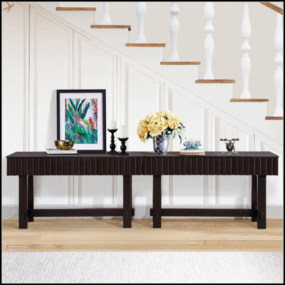 52 Inch Mid Century Farmhouse Fluted Console Table With Storage, Solid Wood Legs For Entryway And Living Room