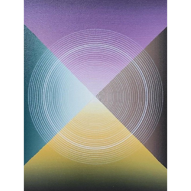 Peinture murale en acrylique à motif de pyramide colorée moderne par Ghanshyam Gupta - art mural abstrait géométrique 17 po x 17 po, accent de méditation symbolique