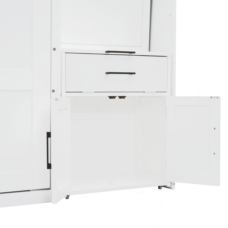 Lit escamotable mural simple avec placard, tiroirs et bureau - blanc