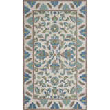 Lugano Hand-Tufted Wool Loop Pile Indoor Rug Traditional Bordered Cream/Blue/Green