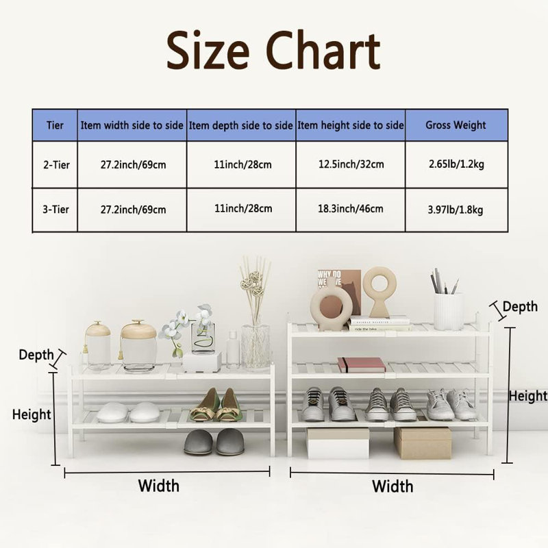 6 Pair Stackable Shoe Rack, White