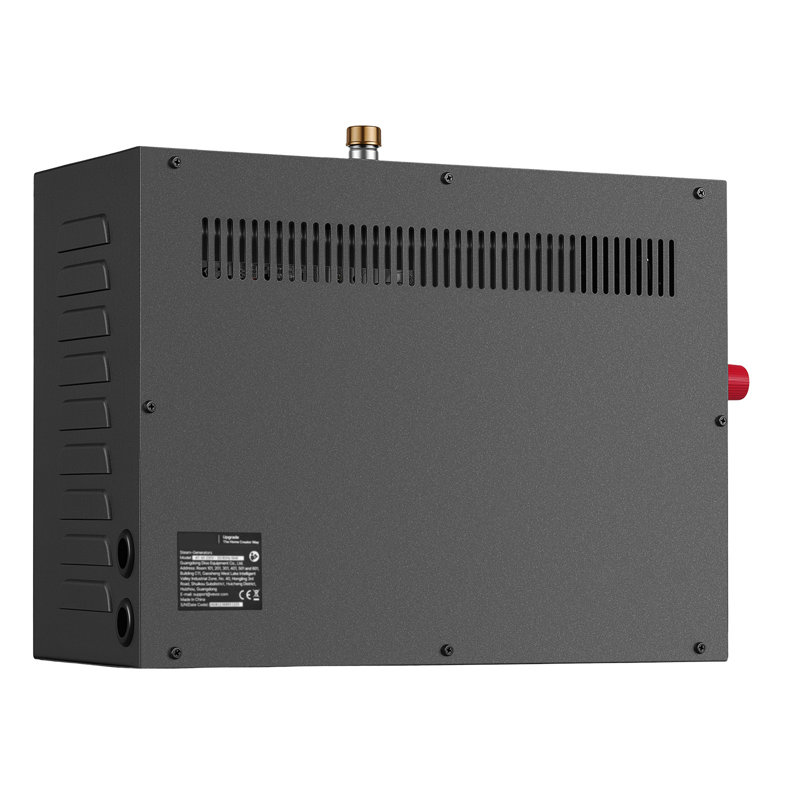 Générateur de vapeur 7,5 kW pour usage domestique, conçu pour les salles de bain, les saunas et les spas, dispose du mode de préchauffage, d'une connexion directe à l'eau, d'une commande tactile, d'un remplissage et d'un drainage automatiques, d'une 