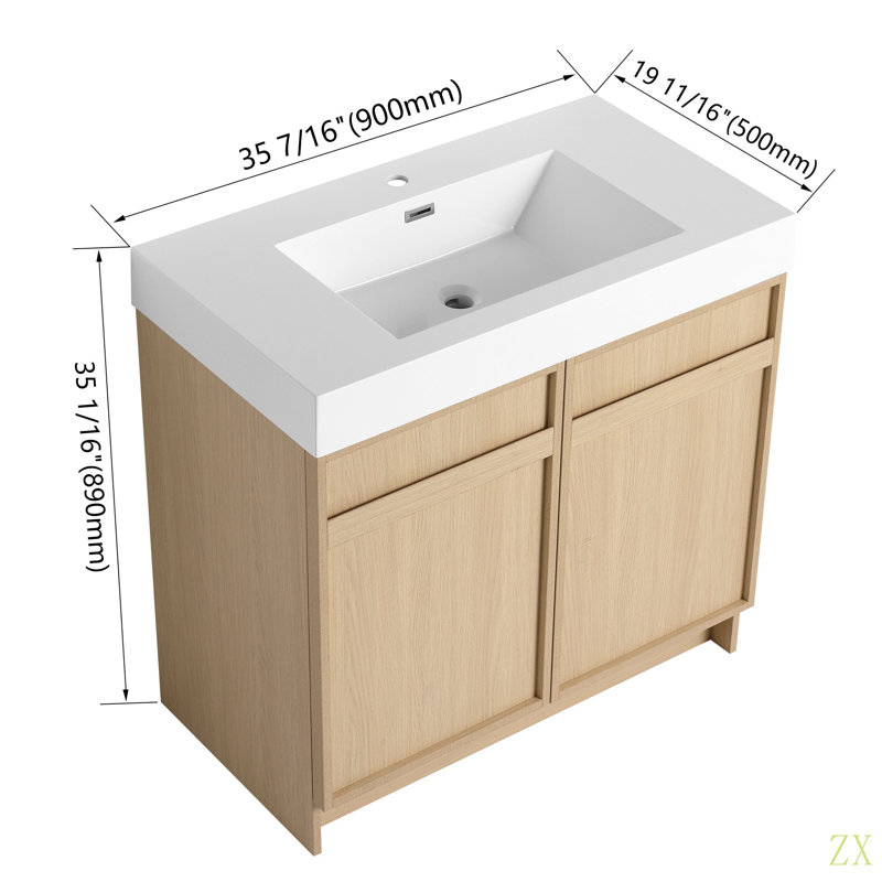 Meuble-lavabo sur pied 36 po avec lavabo en résine et 2 portes d'armoire à fermeture en douceur ((KD-PACKING), 35"