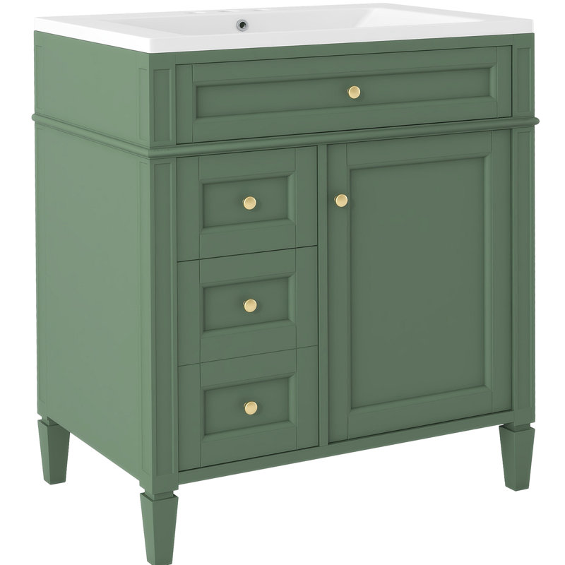 30.09'' Bathroom Vanity with Resin Sink Top Bathroom Cabinet Bathroom Storage, Green
